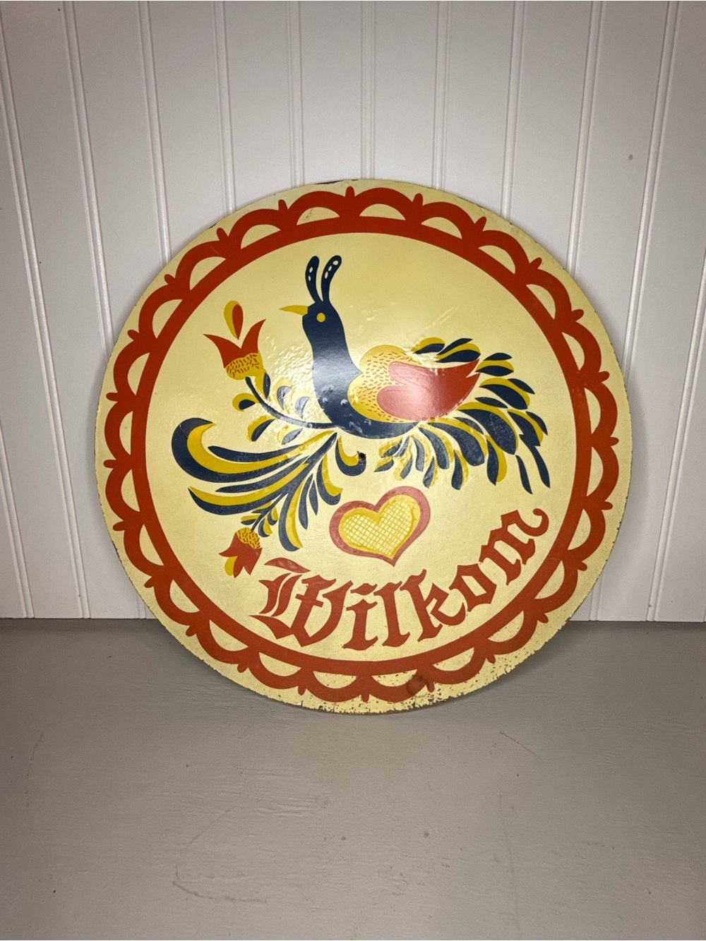 PENNSYLVANIA DUTCH COUNTRY AMISH HEX SIGN 16" WILLKOM "WELCOME" DISTLEFINK BIRD